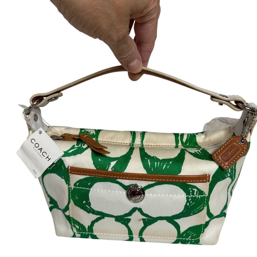 Vintage Coach Green Scribble Signature Hampton Top Handle Pouch Mini Bag Y2K NEW